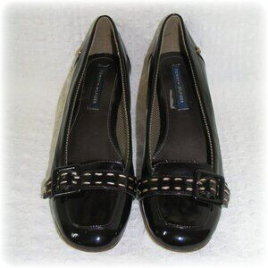 Vtg Tommy Hilfiger Logo Pump Black Patent Leather Pumps Heels 7.5 Nadie W29532M